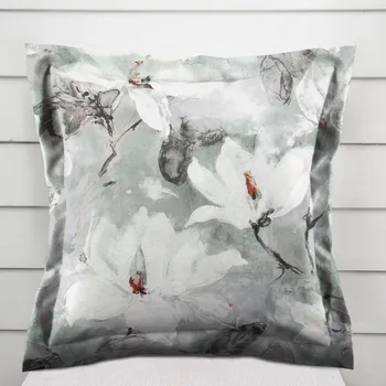 Povlak na dekorativní polštářek Sametový povlak na polštář s lemem Tamara TMR-016 Designové květiny na šedozeleném 30 x 50 cm