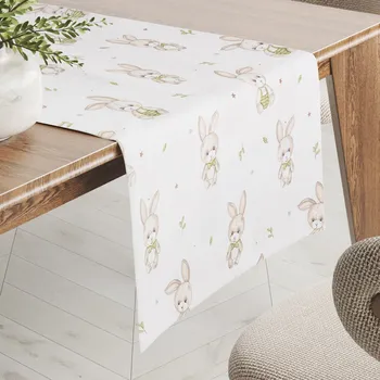 ubrus Dětský bavlněný běhoun na stůl Sandra SA-401 Zajíčci na bílém 20x120 cm