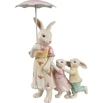 Bytová dekorace Dekorace králičí rodinka s deštníkem - 16*9*22 cm