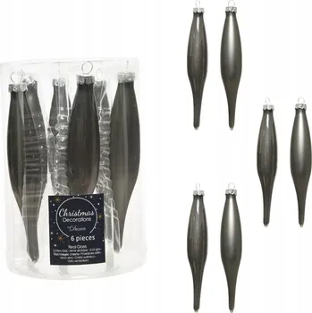 Vánoční dekorace Sada 6 Ks matné, lesklé, tmavě šedé, vánoční Vánoční Baňky