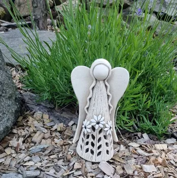 Svícen Keramický anděl s kopretinami - dekorace i na svíčku 20 cm