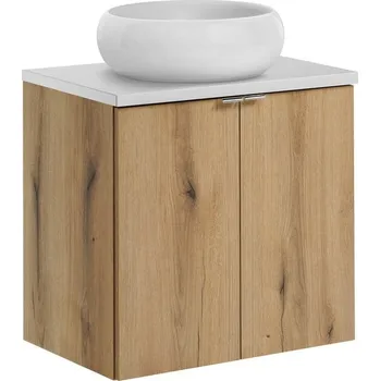 Policová skříň Závěsná skříňka Nova Oak Wiki II s deskou a umyvadlem 60 cm dub evoke/bílá