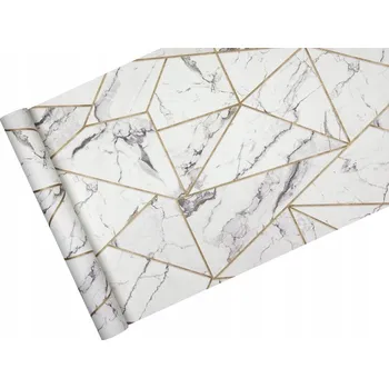 Tapeta Vliesová tapeta Mramor bílý Geometrie zlatá