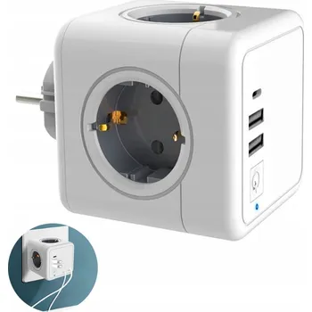 Napájecí kabel Rozbočovač zásuvek do zdi s více zástrčkami, 2 USB + 1 Type C pl