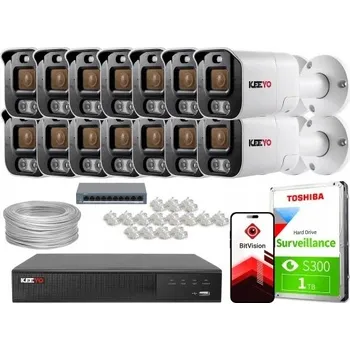 Bezpečnostní kamera Monitorovací sada IP KEEYO 14x LV-V-IP5M25TF-ADC 5 Mpx s funkcí odstrašení