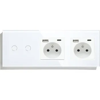 vypínač DVOJITÝ DOTYKOVÝ SPÍNAČ + 2 ZÁSUVKY USB-C SKLO