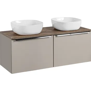 Policová skříň Závěsná skříňka SantaFe Smile s deskou a umyvadly 120 cm taupe/dub santa fe vintage