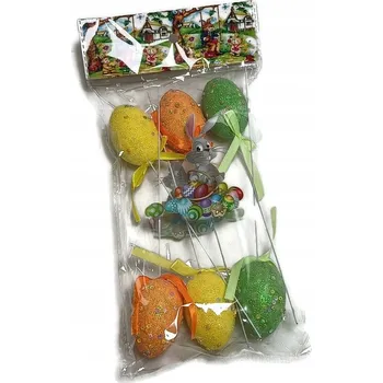 Velikonoční dekorace Velikonoce VAJÍČKA KRASLICE BAREVNÉ NA DRÁTKU GLITRY SADA DEKORACE OZDOBA