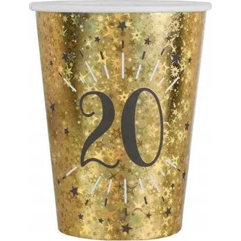 Party nádobí Kelímky 20. NAROZENINY zlaté HOLO 10 ks