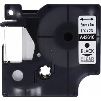 Pásek do tiskárny PÁSKA DO DYMO D1 43610 6mm PRŮHLEDNÁ / ČERNÁ