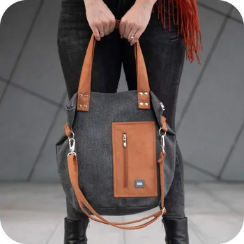 Kabelka Střední kabelka MANA MANA Šedá/Hnědá s kapsičkou na mobil