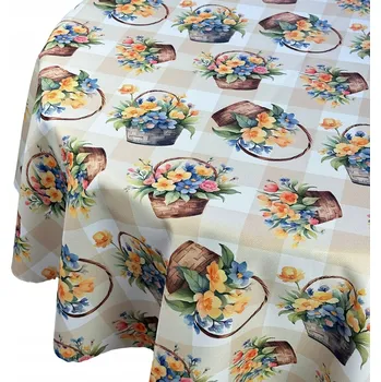 ubrus Ubrus Odolný Skvrnám Tisk Velikonoce Jarní Košík Béžové Květiny prům. 120 cm
