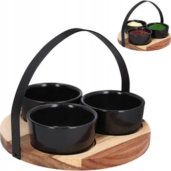 Sada na servírování PŘEDKRMŮ: 3 misky na chuťovky, omáčky, dipy + tác