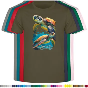 detske-levne-bavlnene-tricko-potisk-morske-zelvicky Barva: Khaki, Dětská bavlněná trička JHK: XL