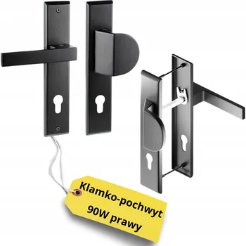 Dveřní kování KLIKA-MADLO PRO VCHODOVÉ DVEŘE BRANKY 90W PRAVÁ ČERNÁ PREMIUM