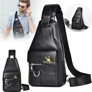 Pánská černá taška přes rameno z ekologické kůže se zvířecím motivem a 5 kapsami