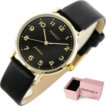 Hodinky Dámské hodinky Perfect Sofia quartzové černé se zlatým pouzdrem, vodotěsnost 30 m