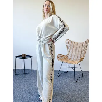 Dámský komplet v béžové barvě s potiskem, VELIKOST UNI ( XS, S, M )