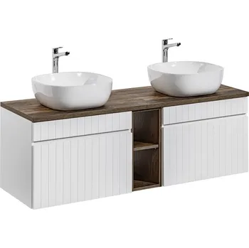 Policová skříň Závěsná skříňka Iconic Smile s deskou a umyvadlem 180 cm bílá/dub santa fe vintage