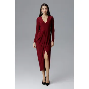 Oblečení a móda Elegantní dlouhé šaty s výstřihem do V M636 FIGL Barva: Bordová, Velikost: S