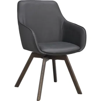 Jídelní židle ROWICO Jídelní židle ALISON s područkami černá kůže hnědé nohy 118142