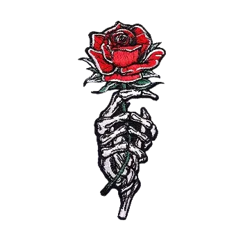 Nášivka Nažehlovací nášivka - ruka kostry s růží (3,8 x 9,7 cm)