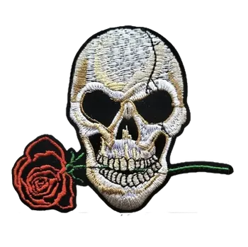 Nášivka Nažehlovací nášivka - lebka s růží (8,0 x 7,0 cm)
