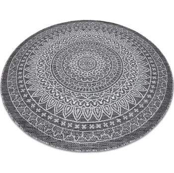Koberec Koberec ŠŇŮRKOVÝ SISAL RÁMEČEK ORNAMENT Rozeta BOHO šedý kruh 160 cm