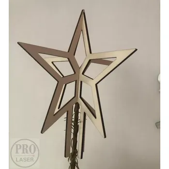 Vánoční dekorace Dřevěná 3D hvězda na špici stromečku 20 x 20 cm