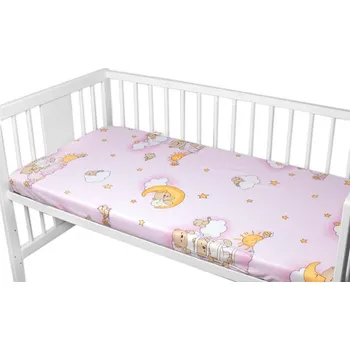 Prostěradlo do postýlky bavlna Premium Baby Nellys, Medvídek na žebříku, růžové, Rozměry 140x70