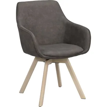 Jídelní židle ROWICO Jídelní židle ALISON s područkami šedá kůže světlé nohy 118091