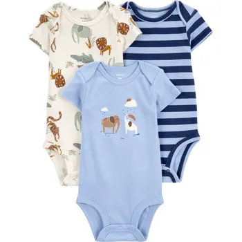 Kojenecký body CARTER'S Body krátký rukáv Blue Animals kluk 3ks 9m/vel. 74