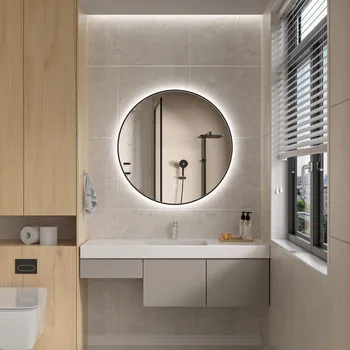 Zrcadlo Erga Emma, ​​kulaté LED zrcadlo 80cm, černý kovový rám, 1840 lm, 6500K, zadní osvětlení, ERG-V01-201-8080-BK