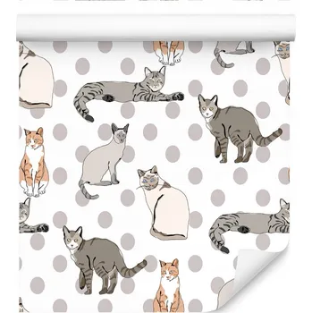 Fototapeta 10m TAPETA do dětského pokoje kočky zvířata puntíky