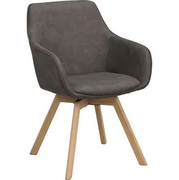 Jídelní židle ROWICO Jídelní židle ALISON s područkami šedá kůže dubové nohy 118090