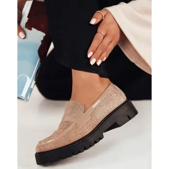 Dámské mokasíny Béžové semišové mokasíny s kamínky OTERO ZY0477 Velikost: 39