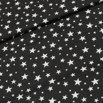 Bavlněné plátno bílé hvězdy na černé, š.160cm (látka v metráži)