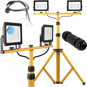 Sada 2x LED Halogenový Reflektor 100W Teplá Bílá + Stativ, Spojka, Kabel