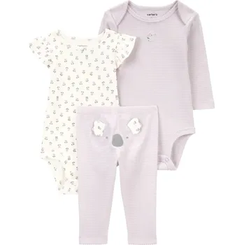 Kojenecká souprava CARTER'S Set 3dílný body dl. rukáv, body kr. rukáv, legíny Purple Stripe/Koala holka 12m/vel. 80