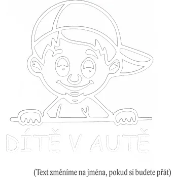 Samolepicí dekorace na vozidlo Dítě v autě kluk s čepicí samolepka na auto - žlutá / 10x12 cm