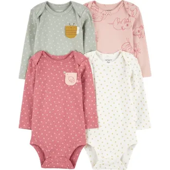 Kojenecký body CARTER'S Body dlouhý rukáv Pink/Green Bumblebee holka 4ks 3m/vel. 62