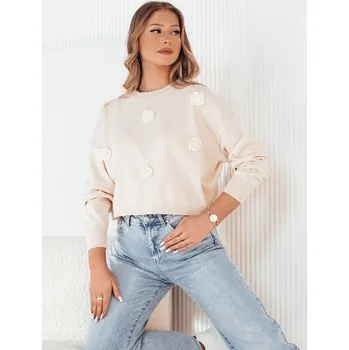 Dámský svetr Světle béžový svetr s růžičkami COTNES MY2294 Velikost: ONE SIZE