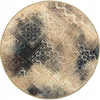 Koberec Průměr 67 cm KULATÝ MĚKKÝ KOBEREC PATCHWORK PŘETÍRATELNÝ BÉŽOVÝ KRÉMOVÝ