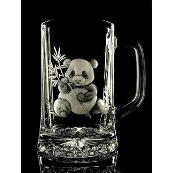 Sklenice Půllitr s rytinou pandy - ručně ryté (broušené)