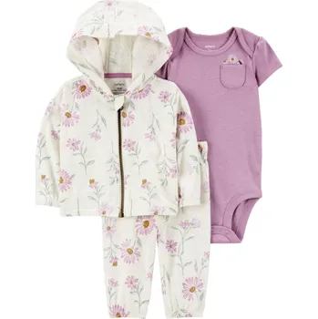 Kojenecká souprava CARTER'S Set 3dílný mikina, tepláky, body kr. rukáv Purple Floral holka MFL NB/ vel. 56