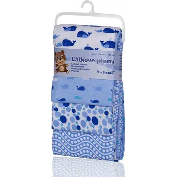 T-TOMI látkové pleny s potiskem 76 x 76 cm 4 ks, modré velryby