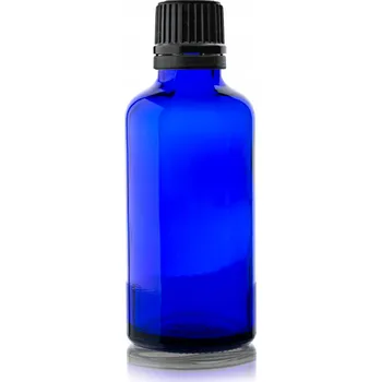 Láhev Skleněná lahvička modrá 50 ml s černým kapátkem 18 mm závit 18/415