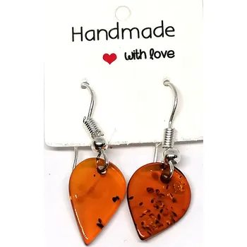 Náušnice Jantarové náušnice lístek medový