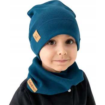 Čepice Chlapecká žebrovaná čepice beanie a nákrčník na jaro podzim BL námořnická modrá 46-50
