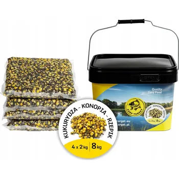 Návnadová surovina Návnada Carp Target kaprová metoda 8 kg Kukuřice Konopí Řepík Mix zrn Návnada 8 (4x2 kg) + Kbelík 10 L